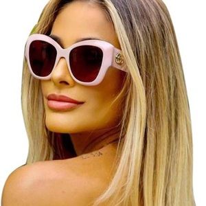 Women’s Authentic Gucci Pink/Gold Gg Logo Quilted Cat Eye Sunglasses